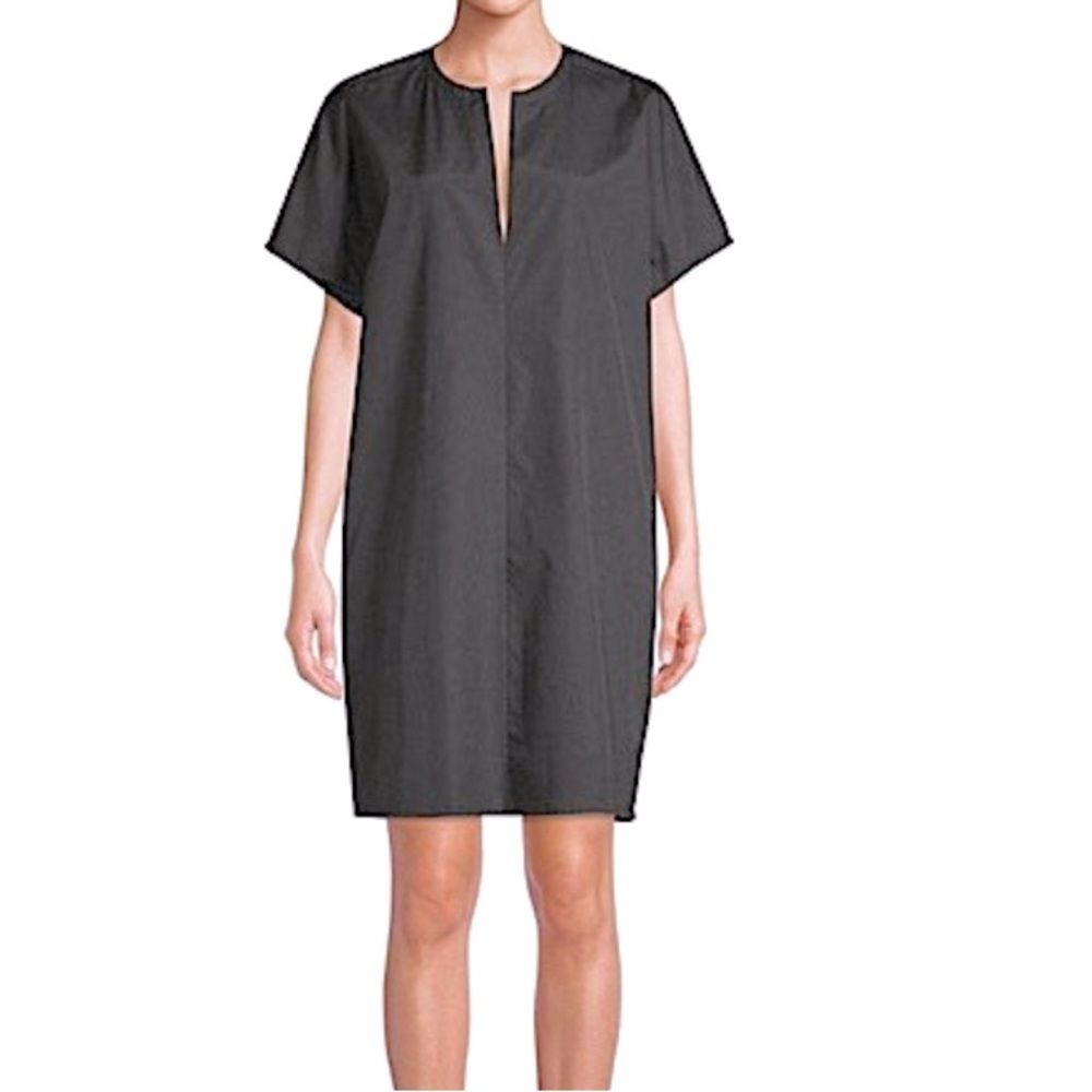 Vince Grey 100% Cotton Poplin Deep Vee Dolman Sleeve Pocket Mini Dress Size Med